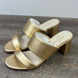 42 Gold LIYA Metallic Gold Leather Slide Sandals Size 6.5